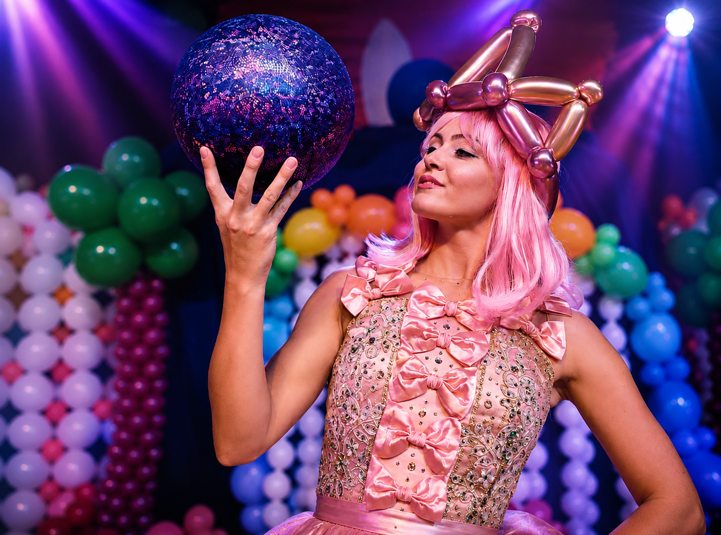 Wunderpark Bühnenfigur mit Discokugel und Ballon-Krone